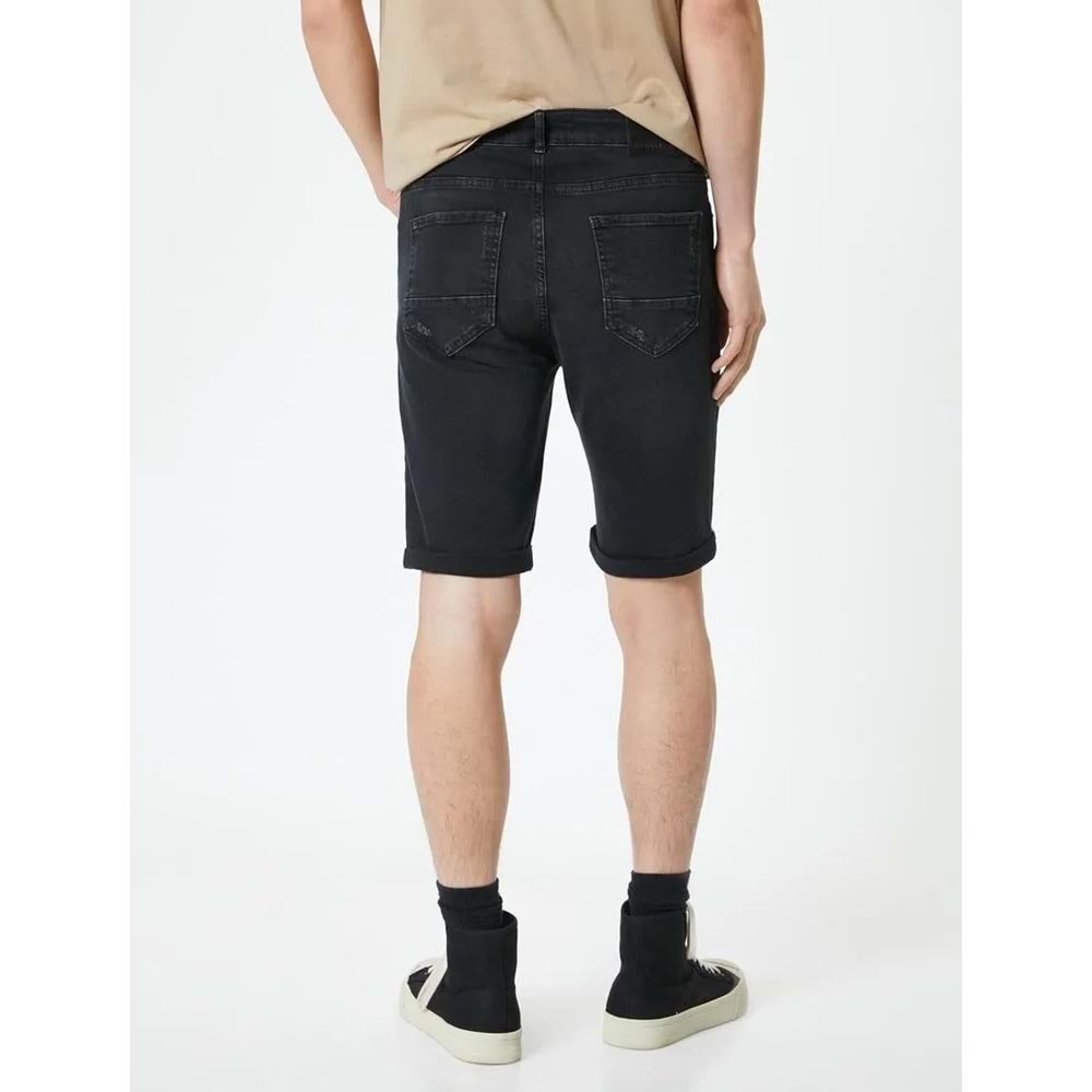 Kot Şort Slim Fit Düğmeli Cepli Katlı Paça - KOTON - 4SAM40314ND - SİYAH - 32