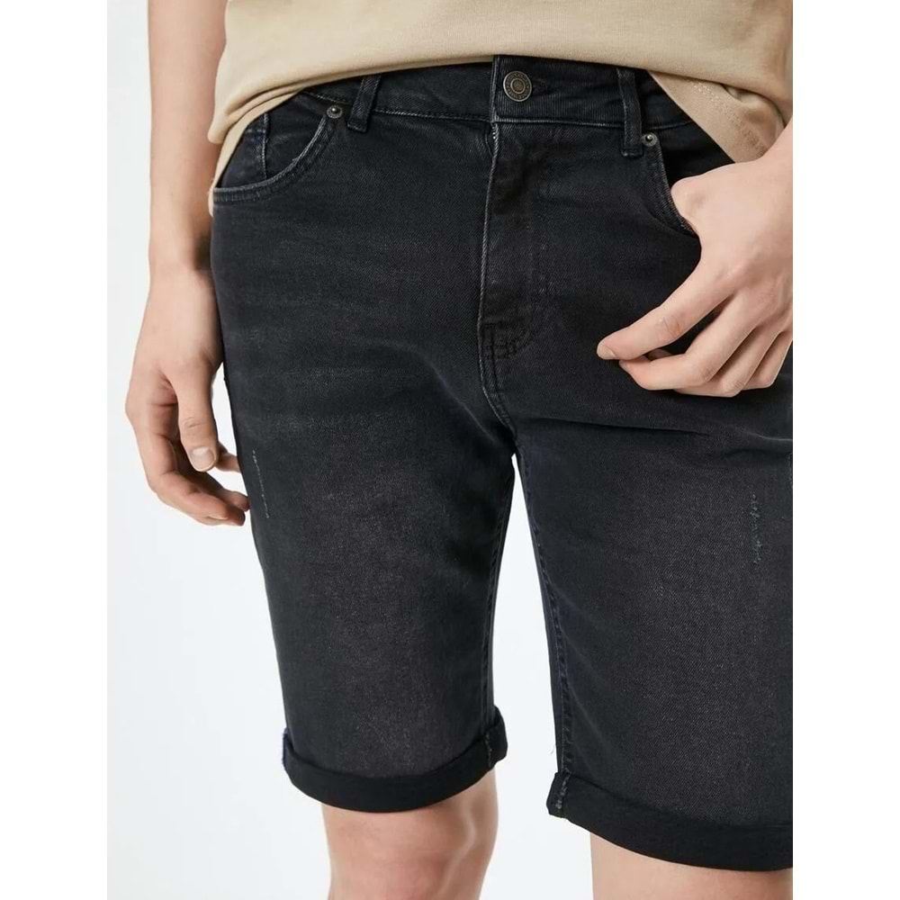 Kot Şort Slim Fit Düğmeli Cepli Katlı Paça - KOTON - 4SAM40314ND - SİYAH - 32