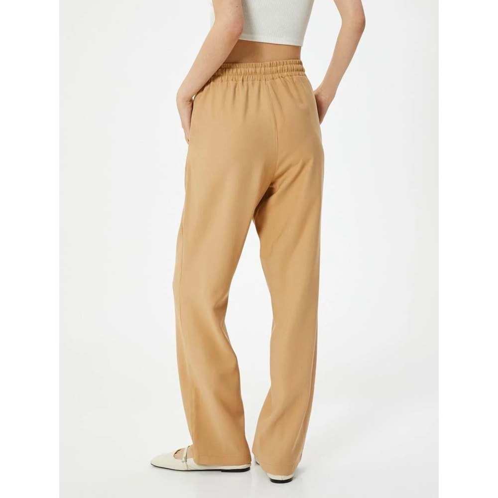 Bol Paça Pantolon Viskoz Kumaş Beli Bağlamalı Cepli - KOTON - 4SAK40043PW - KAHVERENGİ - 36