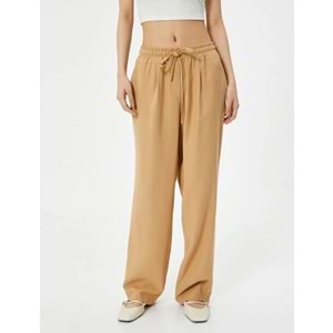 Bol Paça Pantolon Viskoz Kumaş Beli Bağlamalı Cepli - KOTON - 4SAK40043PW - KAHVERENGİ - 36