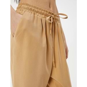 Bol Paça Pantolon Viskoz Kumaş Beli Bağlamalı Cepli - KOTON - 4SAK40043PW - KAHVERENGİ - 36
