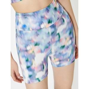 Spor Biker Tayt Yüksek Bel Batik Desenli Slim Fit - KOTON - 4SAK40061NK - LİLA DESENLİ - XS