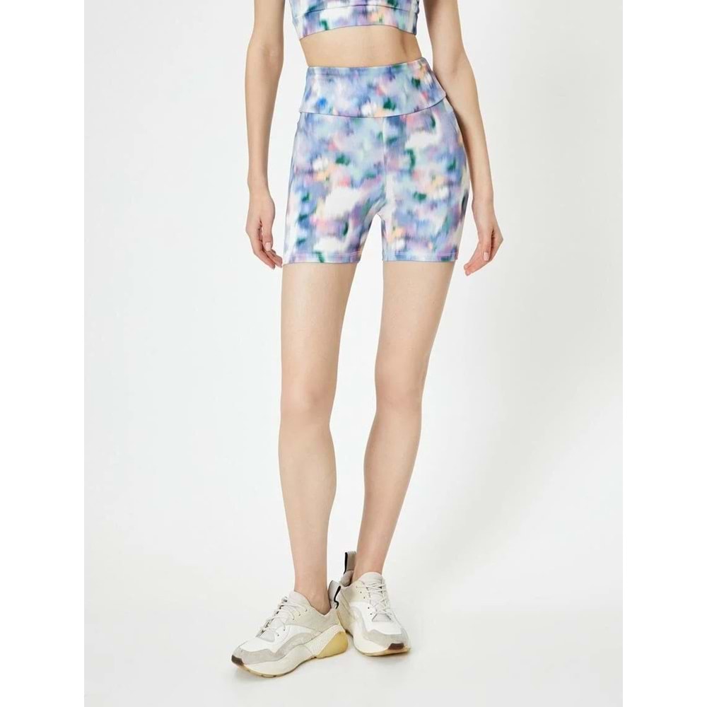 Spor Biker Tayt Yüksek Bel Batik Desenli Slim Fit - KOTON - 4SAK40061NK - LİLA DESENLİ - XS