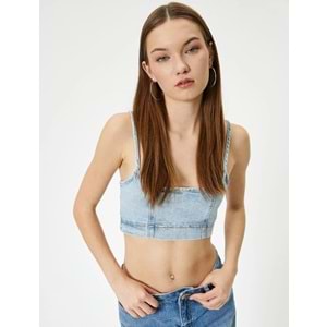 Kot Büstiyer İnce Askılı Slim Fit Kare Yaka - KOTON - 4SAL30005MD - AÇIK İNDİGO - 38