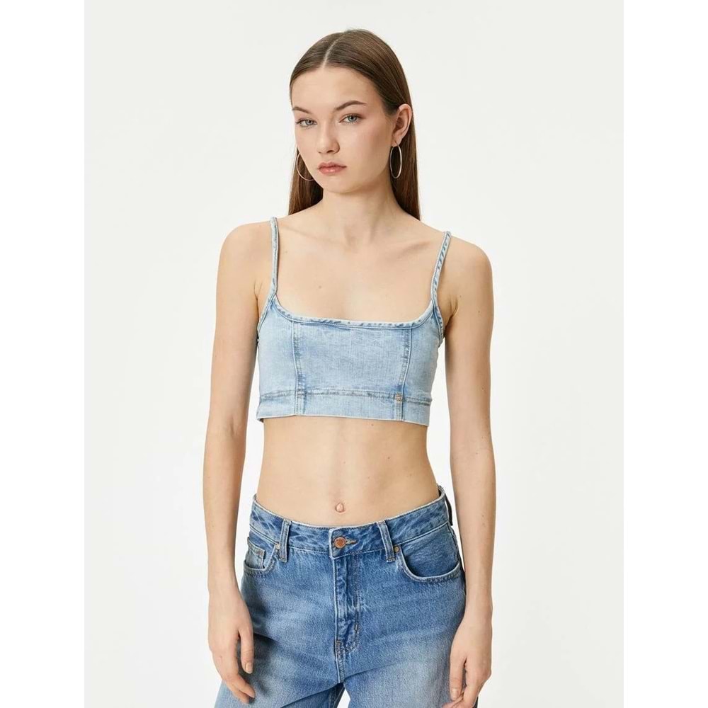 Kot Büstiyer İnce Askılı Slim Fit Kare Yaka - KOTON - 4SAL30005MD - AÇIK İNDİGO - 38