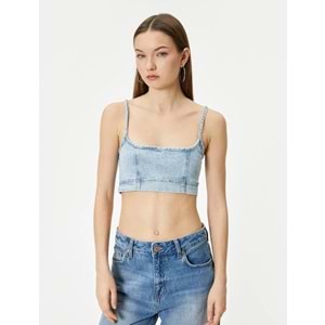 Kot Büstiyer İnce Askılı Slim Fit Kare Yaka - KOTON - 4SAL30005MD - AÇIK İNDİGO - 38