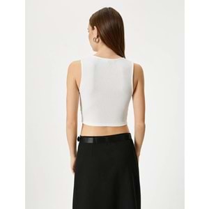 Pencere Detaylı Kısa Atlet Slim Fit Bisiklet Yaka - KOTON - 4SAL30107IK - EKRU - XS