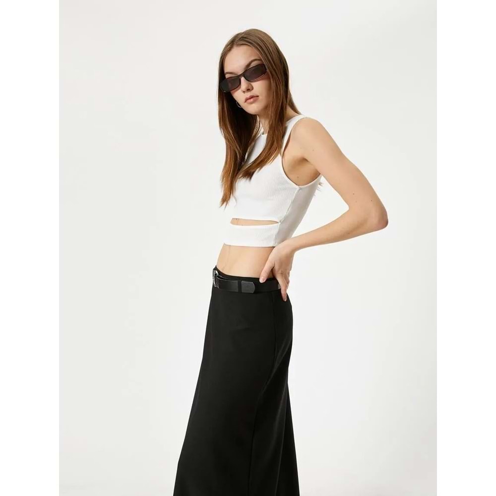 Pencere Detaylı Kısa Atlet Slim Fit Bisiklet Yaka - KOTON - 4SAL30107IK - EKRU - XS