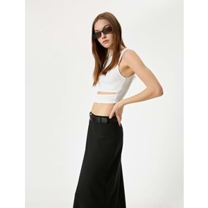 Pencere Detaylı Kısa Atlet Slim Fit Bisiklet Yaka - KOTON - 4SAL30107IK - EKRU - XS