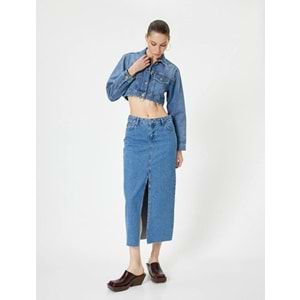 Uzun Kot Etek Önden Yırtmaç Detaylı Yüksek Bel Cepli Rahat Kalıp - 4SAL70002MD - 36