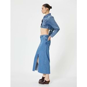 Uzun Kot Etek Önden Yırtmaç Detaylı Yüksek Bel Cepli Rahat Kalıp - 4SAL70002MD - 36