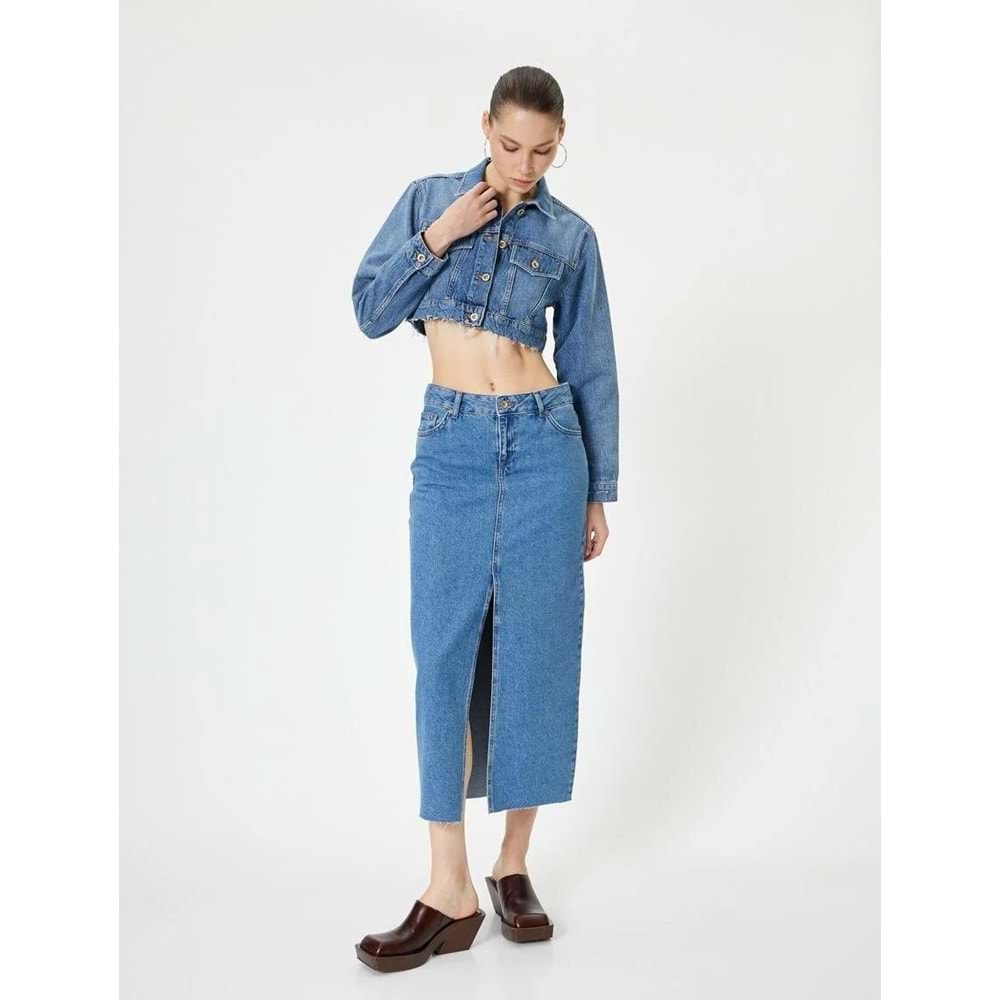 Uzun Kot Etek Önden Yırtmaç Detaylı Yüksek Bel Cepli Rahat Kalıp - 4SAL70002MD - 40