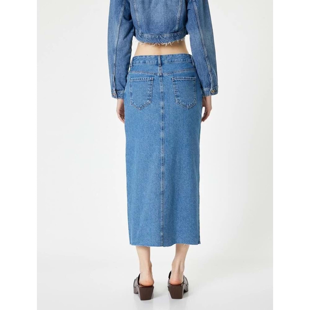 Uzun Kot Etek Önden Yırtmaç Detaylı Yüksek Bel Cepli Rahat Kalıp - 4SAL70002MD - 40