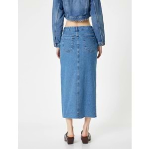 Uzun Kot Etek Önden Yırtmaç Detaylı Yüksek Bel Cepli Rahat Kalıp - 4SAL70002MD - 40