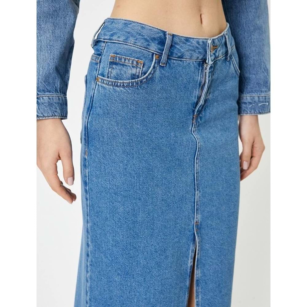 Uzun Kot Etek Önden Yırtmaç Detaylı Yüksek Bel Cepli Rahat Kalıp - 4SAL70002MD - 40