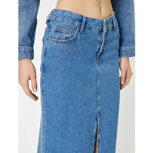 Uzun Kot Etek Önden Yırtmaç Detaylı Yüksek Bel Cepli Rahat Kalıp - 4SAL70002MD - 40