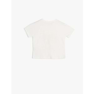 Kız Bebek Tişört Kısa Kollu Bisiklet Yaka Baskı Detaylı Pamuklu - KOTON - 4SMG10069AK - EKRU - 9-12 AY