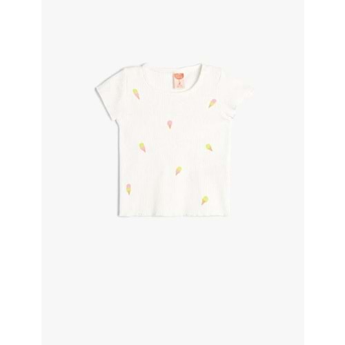 Kız Bebek Tişört Dondurma Baskılı Kısa Kollu Bisiklet Yaka Fitilli Pamuklu 4SMG10089AK