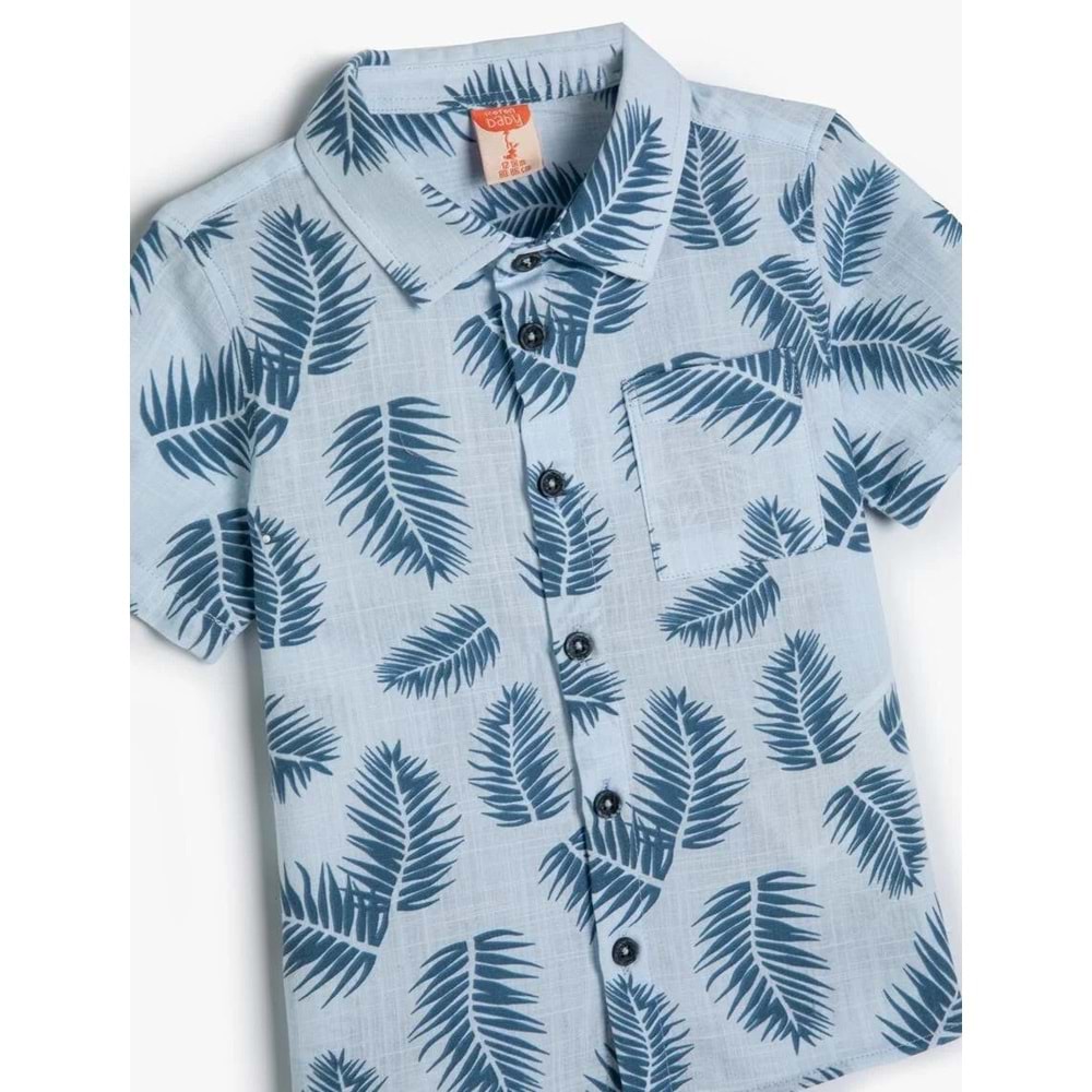 Erkek Bebek Gömlek Yaprak Baskılı Kısa Kollu Cepli Pamuklu - KOTON - 4SMB60030TW - MAVİ DESENLİ - 24-36 AY