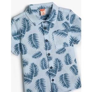 Erkek Bebek Gömlek Yaprak Baskılı Kısa Kollu Cepli Pamuklu - KOTON - 4SMB60030TW - MAVİ DESENLİ - 24-36 AY