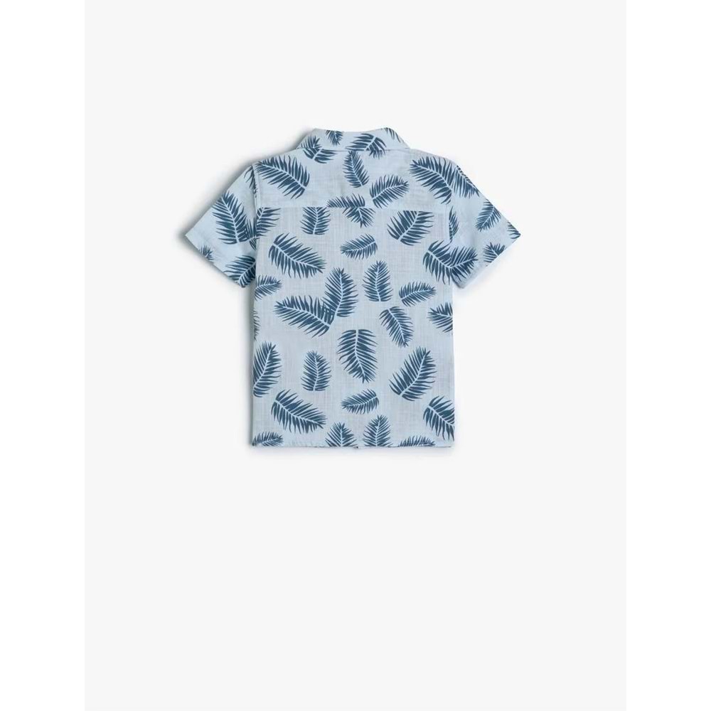 Erkek Bebek Gömlek Yaprak Baskılı Kısa Kollu Cepli Pamuklu - KOTON - 4SMB60030TW - MAVİ DESENLİ - 24-36 AY