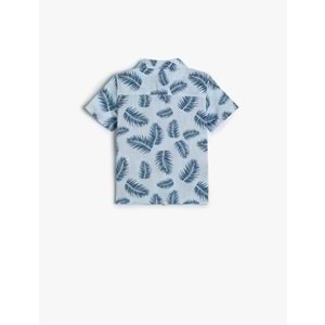 Erkek Bebek Gömlek Yaprak Baskılı Kısa Kollu Cepli Pamuklu - KOTON - 4SMB60030TW - MAVİ DESENLİ - 24-36 AY