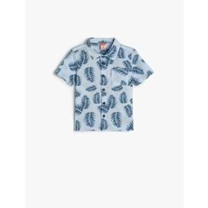 Erkek Bebek Gömlek Yaprak Baskılı Kısa Kollu Cepli Pamuklu - KOTON - 4SMB60030TW - MAVİ DESENLİ - 24-36 AY