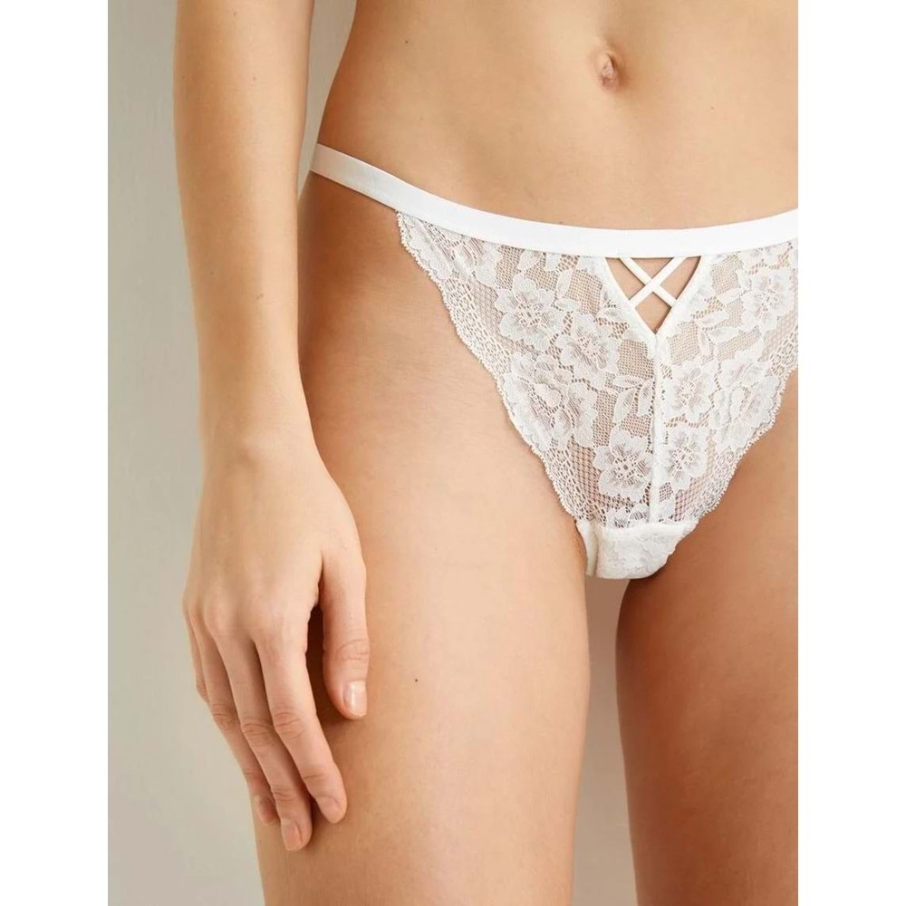 Dantelli Tül String Külot - KOTON - 4SLK30091MK - BEYAZ - S