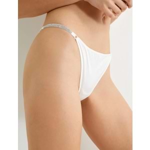 Taşlı Külot String Normal Bel Bridal - KOTON - 4SLK30096MK - BEYAZ - XL
