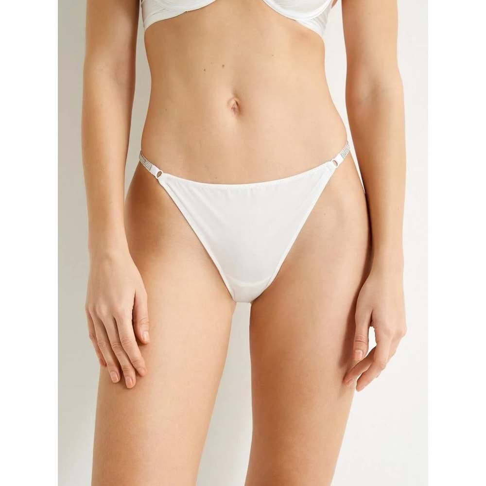 Taşlı Külot String Normal Bel Bridal - KOTON - 4SLK30096MK - BEYAZ - XL