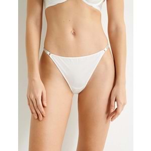 Taşlı Külot String Normal Bel Bridal - KOTON - 4SLK30096MK - BEYAZ - XL