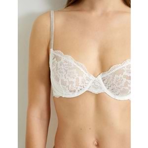 Taşlı Sütyen Dantelli Balenli Dolgusuz Bridal - KOTON - 4SLK10019MK - BEYAZ - 75B