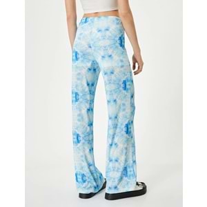 Bol Paça Pantolon Batik Desenli Normal Bel - KOTON - 4SAK40011EK - MAVİ DESENLİ - S