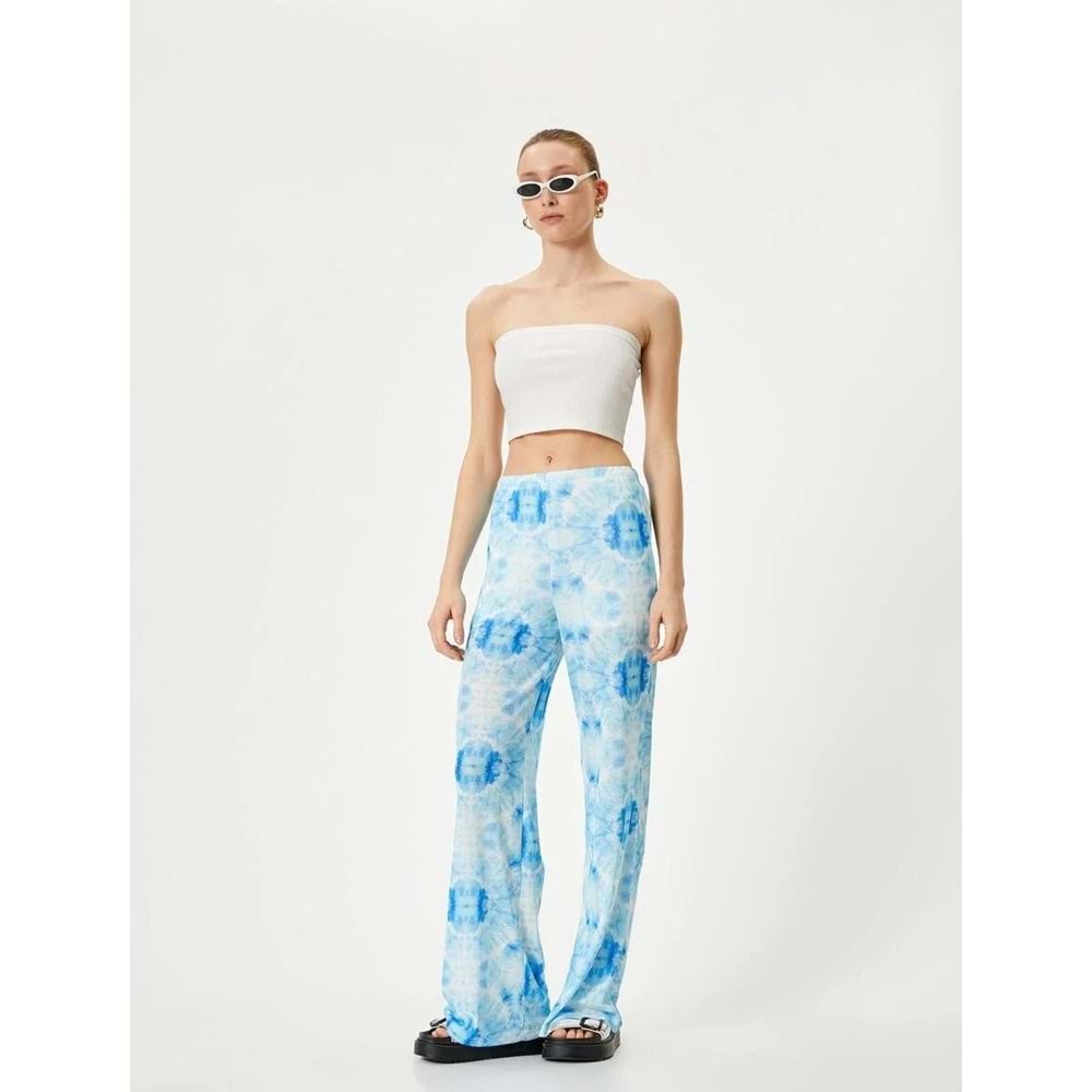 Bol Paça Pantolon Batik Desenli Normal Bel - KOTON - 4SAK40011EK - MAVİ DESENLİ - S