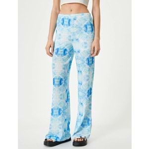 Bol Paça Pantolon Batik Desenli Normal Bel - KOTON - 4SAK40011EK - MAVİ DESENLİ - XL