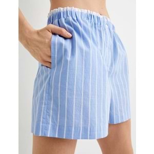 Mini Şort Cepli Beli Çift Lastik Detaylı - KOTON - 4SAK40068EW - MAVİ ÇİZGİLİ - 36