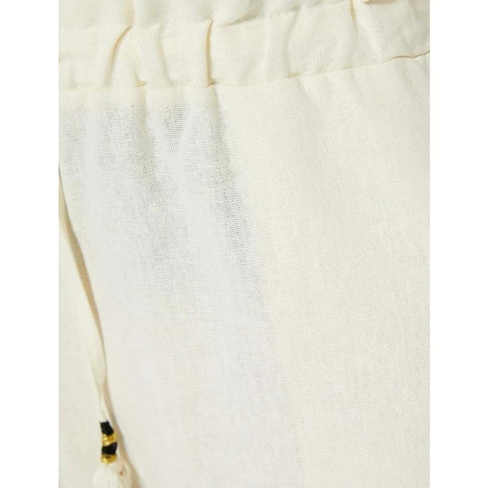 Keten Karışımlı Şort Beli Lastikli Püskül Detaylı Cepli Nakışlı - KOTON - 4SAK40148EW - KIRIK BEYAZ - 36