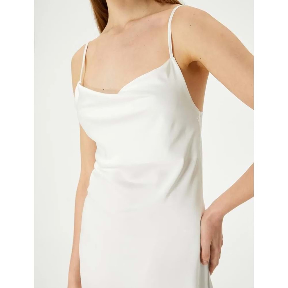 Saten Gecelik İnce Askılı Drape Yaka Mini Bridal - KOTON - 4SLK60004MW - BEYAZ - 42