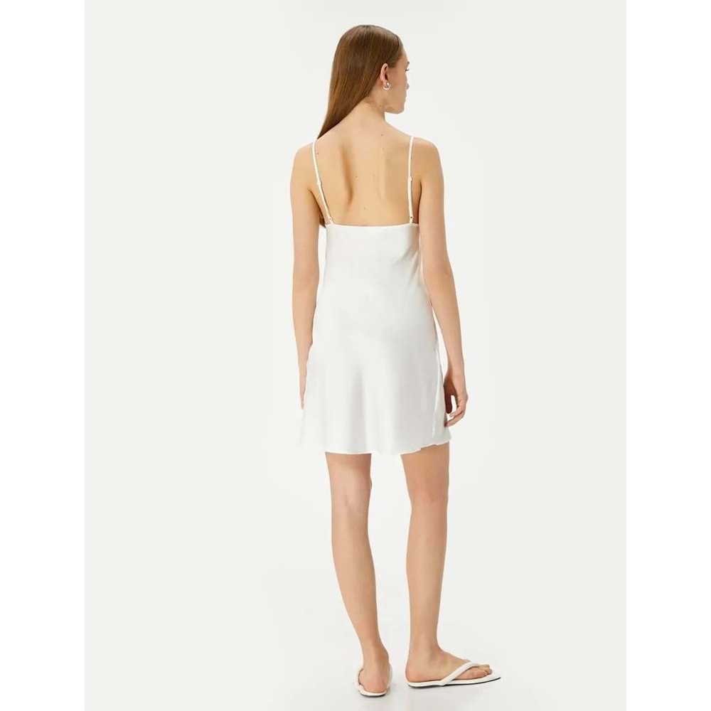 Saten Gecelik İnce Askılı Drape Yaka Mini Bridal - KOTON - 4SLK60004MW - BEYAZ - 42