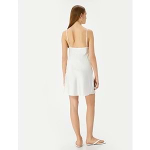 Saten Gecelik İnce Askılı Drape Yaka Mini Bridal - KOTON - 4SLK60004MW - BEYAZ - 42