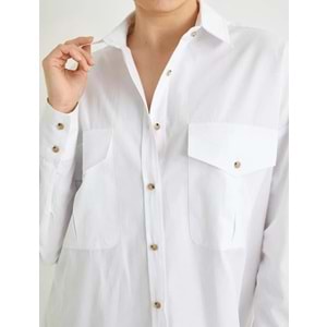 Uzun Kollu Gömlek Düğmeli Cep Detaylı Pamuklu - KOTON - 4SAK60425UW - KIRIK BEYAZ - 40