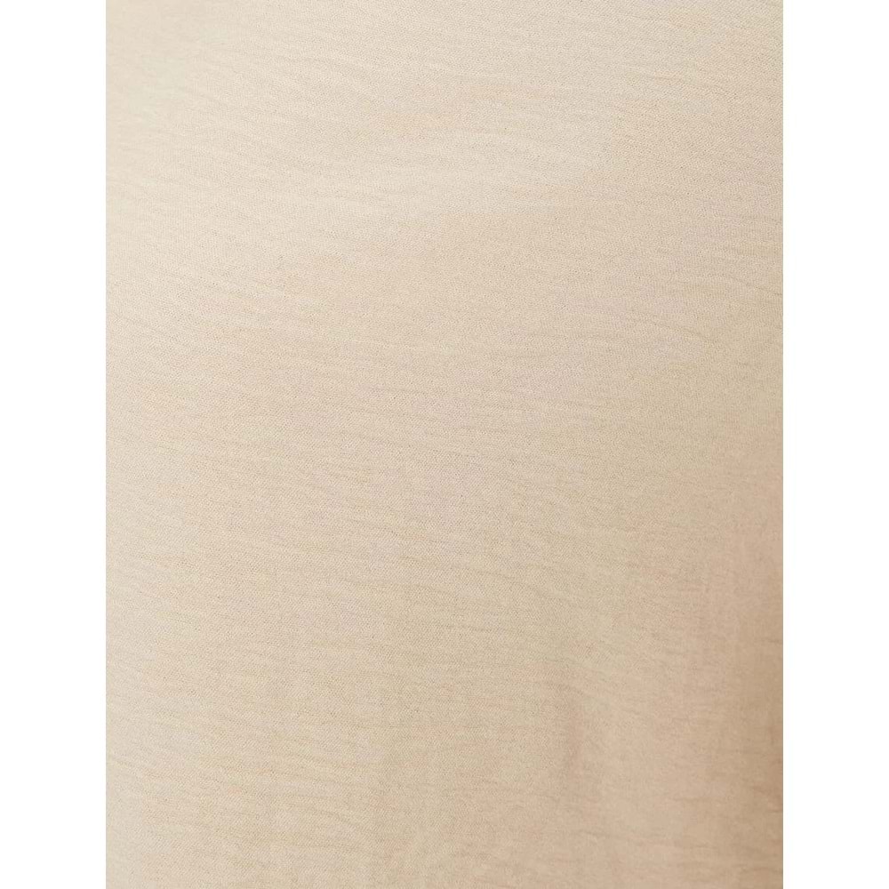 V Yaka Bluz Yarım Kollu Dokulu Standart Kesim - KOTON - 4SAK60016PW - BEJ - 44