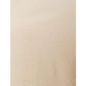 V Yaka Bluz Yarım Kollu Dokulu Standart Kesim - KOTON - 4SAK60016PW - BEJ - 44