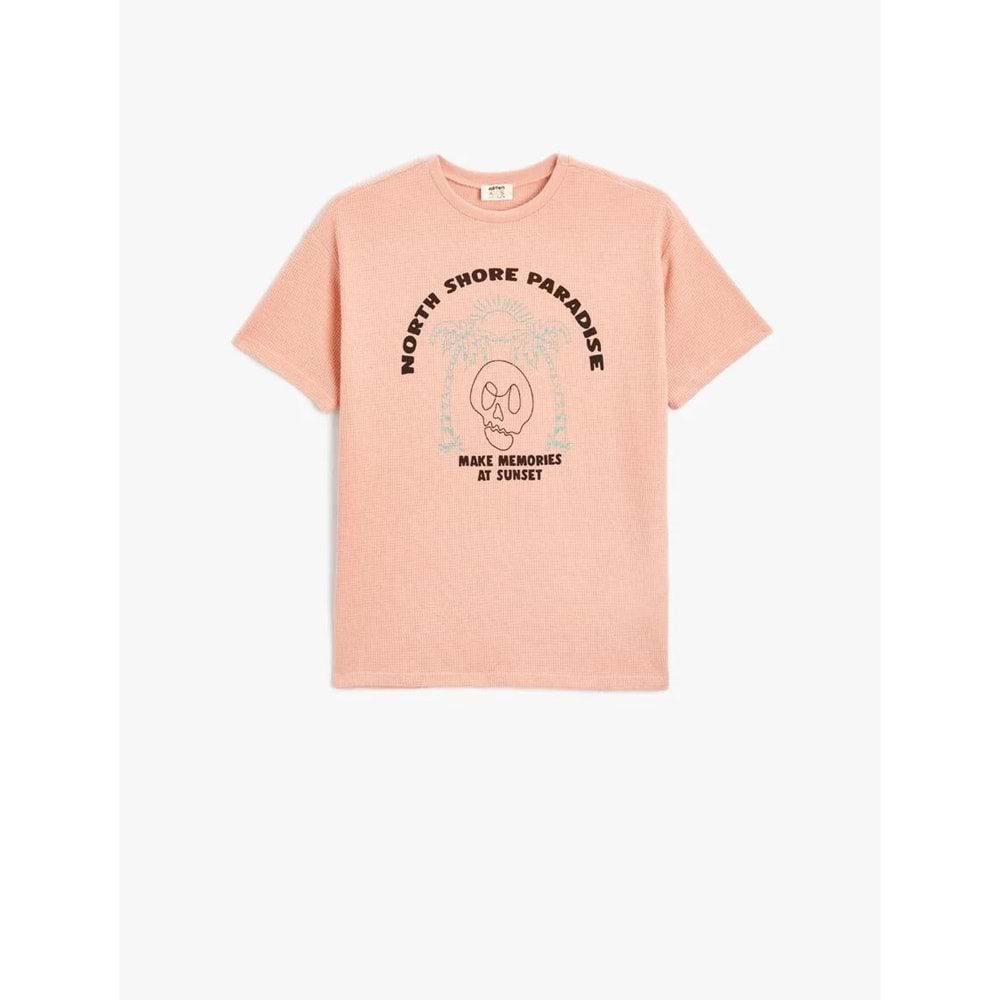 Erkek Çocuk Tişört Kuru Kafa Baskılı Detaylı Kısa Kollu Bisiklet Yaka Dokulu - KOTON - 4SKB10248TK - PEMBE - 5-6 YAŞ