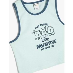 Kız Çocuk Crop Atlet Bisiklet Yaka Köpek Baskılı Ribanalı Pamuklu - KOTON - 4SKG30113AK - MAVİ - 13-14 YAŞ