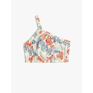 Kız Çocuk Crop Bluz Tek Omuzlu Beli Lastikli Viskon Kumaş - KOTON - 4SKG60034AW - EKRU DESENLİ - 13-14 YAŞ