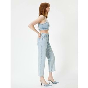 Düz Paça Kot Pantolon Yüksek Bel Cepli - Nora Longer Straight Jeans 4SAL40063MD