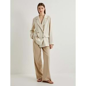 Keten Karışımlı Ceket Oversize Cep Detaylı Kruvaze Düğmeli - KOTON - 4SAK50133PW - BEJ - 42