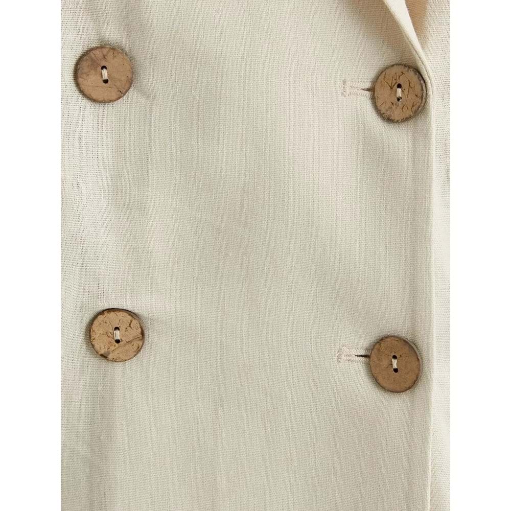 Keten Karışımlı Ceket Oversize Cep Detaylı Kruvaze Düğmeli - KOTON - 4SAK50133PW - BEJ - 42
