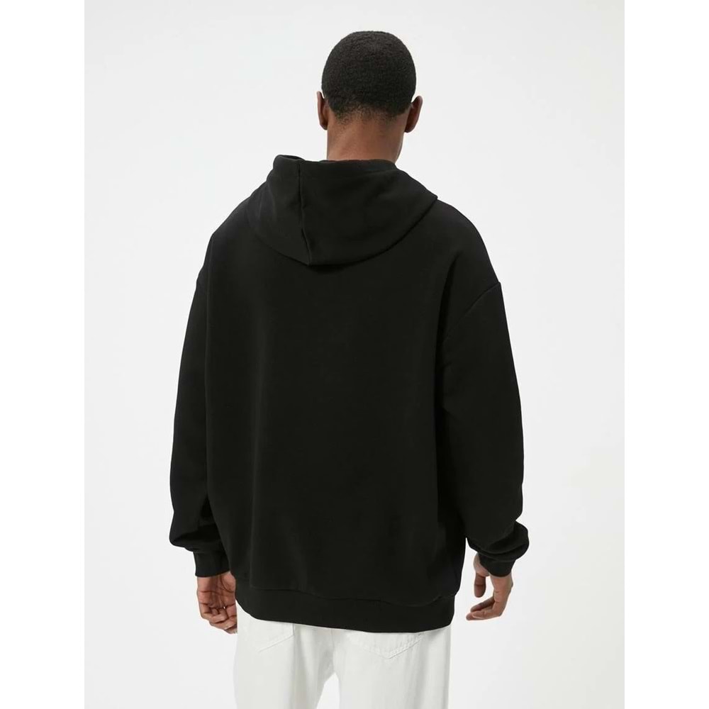 Erkek Giyim Oversize Sweatshirt Kapşonlu Uzun Kollu Kanguru Cep Detaylı - KOTON - 5WAM70017MK - SİYAH - L